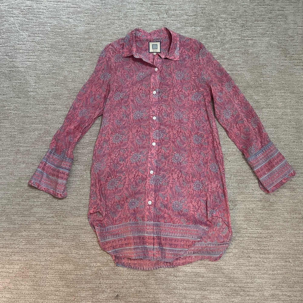 BELL by Alicia Bell Long Printed Silk Shirt Small
